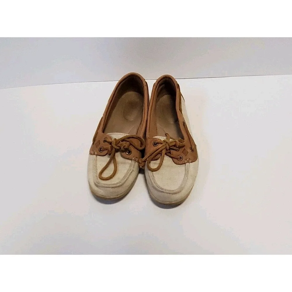 Womens Sperry Canvas and Leather Topsider Boat Shoes Size 7M Brown/Beige - Picture 4 of 12